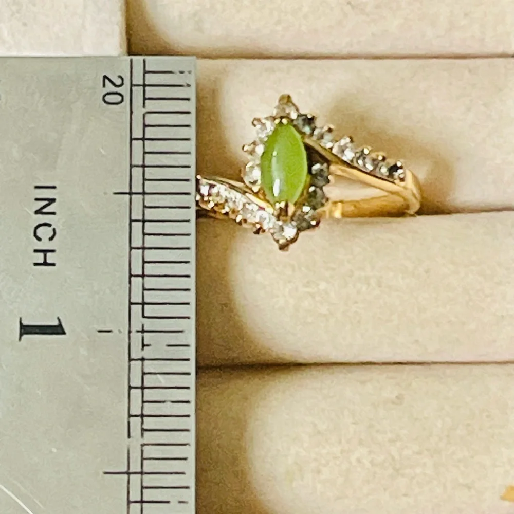 VTG 18k Gold Filled & CZ Stones Jade Cocktail Ring Sz 8.75 Yellow Gold